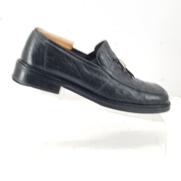 Mezlan Platinum Tuscany Mens Loafers Shoes Black Full Ostrich Quill sz 9.5M main image 4